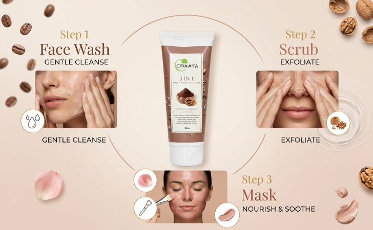 ORKAYA 3-in-1 Coffee & Walnut Face wash