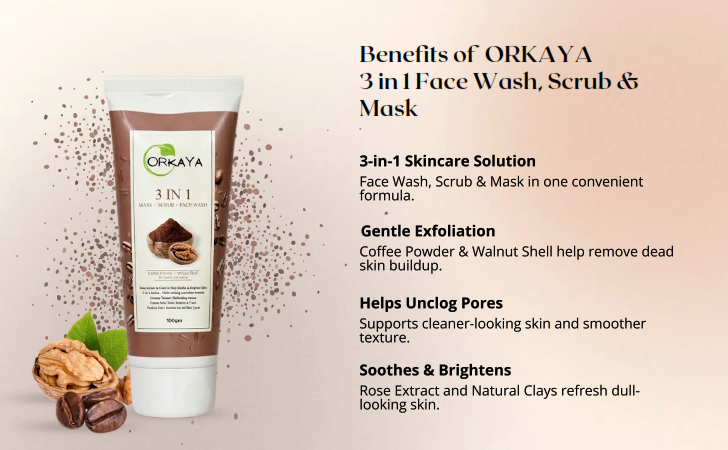 ORKAYA 3-in-1 Coffee & Walnut Face wash