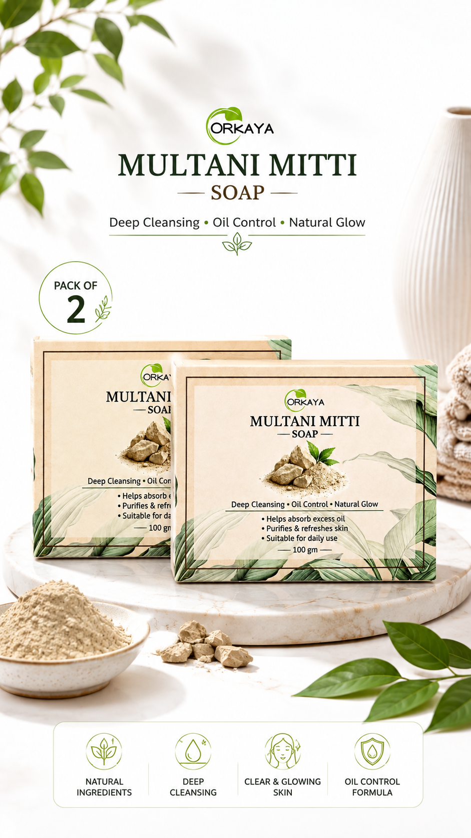 ORKAYA Multani Mitti Soap Pack of 2*100 gm