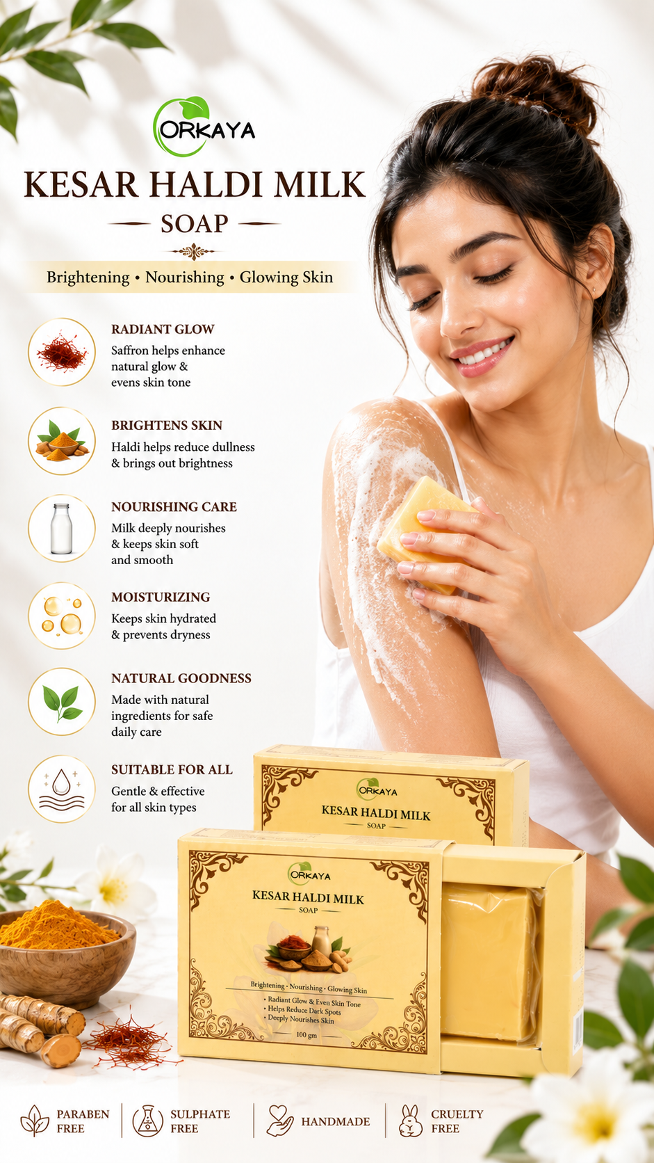 ORKAYA Kesar Haldi Milk Soap Pack of 2*100gm