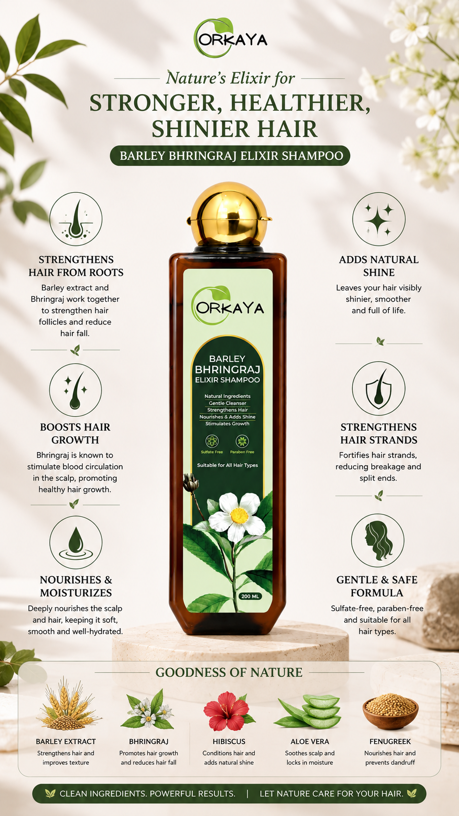 ORKAYA Barley Bhringraj Elixir Shampoo