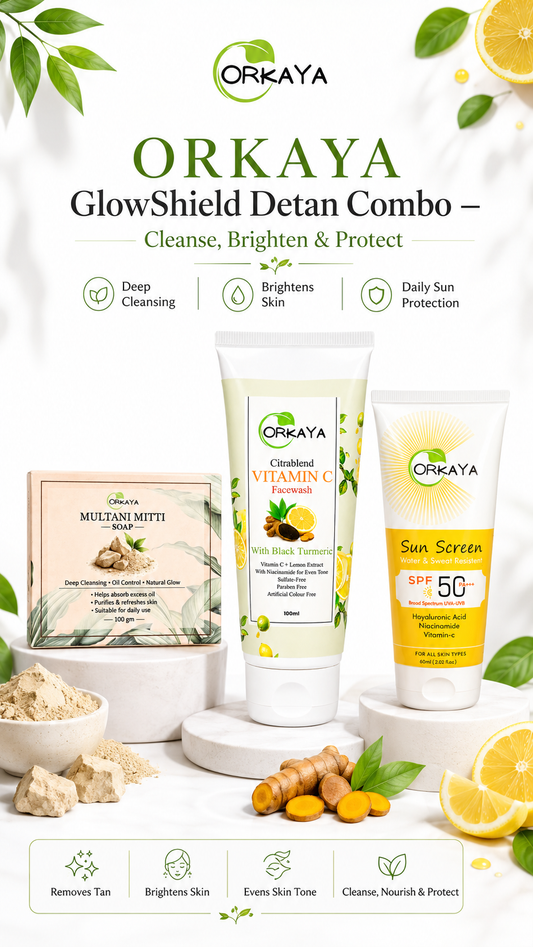 ORKAYA GlowShield Detan Combo – Cleanse, Brighten & Protect